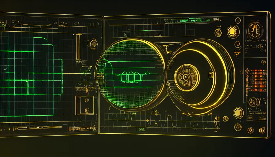 Image similar to retrofuturism old rct screen oscilloscope, old soviet machine, volumetric lighting, photorealistic rendering, artstation, redshift, octane, golden ratio