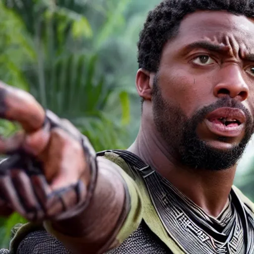 Prompt: cinematic still of kirk lazarus from tropic thunder as black panther