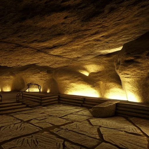 Image similar to ancient cave, nahuatl script, technology, hall of records, glowing, photorealistic