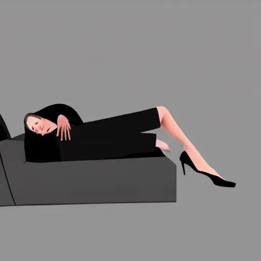 Image similar to On the sofa Masha is lying dressed as usual in black, rendering in maya