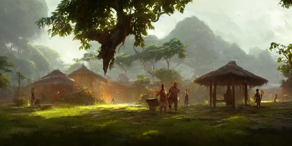 Image similar to kerala village, sharp focus, wide shot, trending on artstation, masterpiece by greg rutkowski by ross tran by fenghua zho