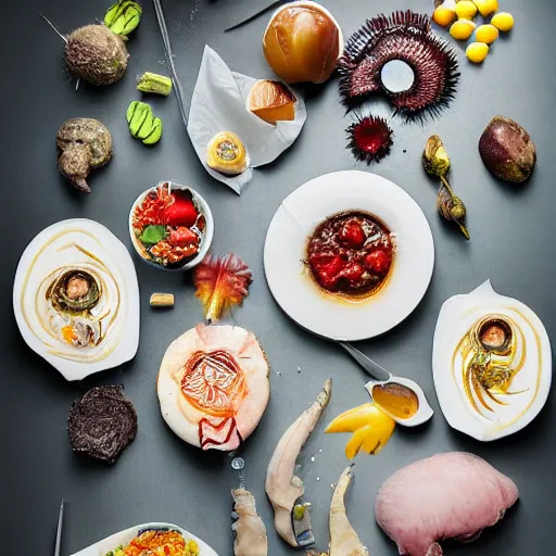 Image similar to futuristic and disgusting food, professional food photography