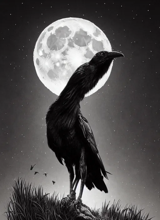 Image similar to portrait, A crow in front of the full big moon, book cover, red white and black colors, establishing shot, extremly high detail, foto realistic, cinematic lighting, pen and ink, intricate line drawings, by Yoshitaka Amano, Ruan Jia, Kentaro Miura, Artgerm, post processed, concept art, artstation, matte painting, style by eddie mendoza, raphael lacoste, alex ross