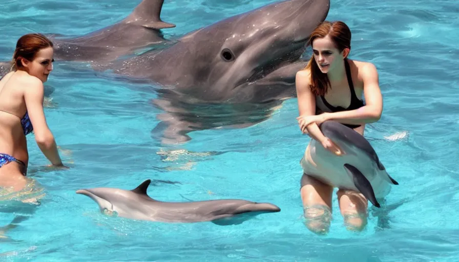 Image similar to emma watson Swim with Dolphins