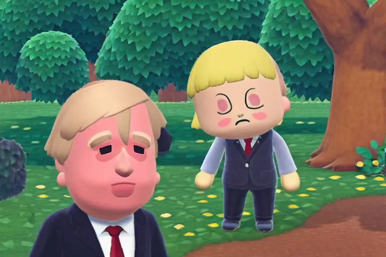 Image similar to boris johnson as an animal crossing villager. wearing a president suit