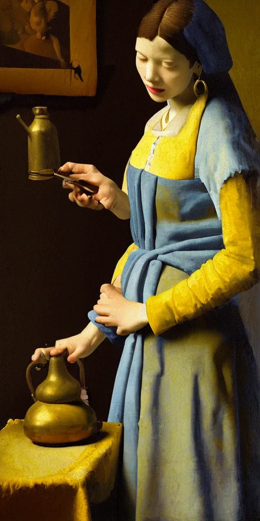 Prompt: Tifa Lockheart painted as the milkmaid by Johannes Vermeer