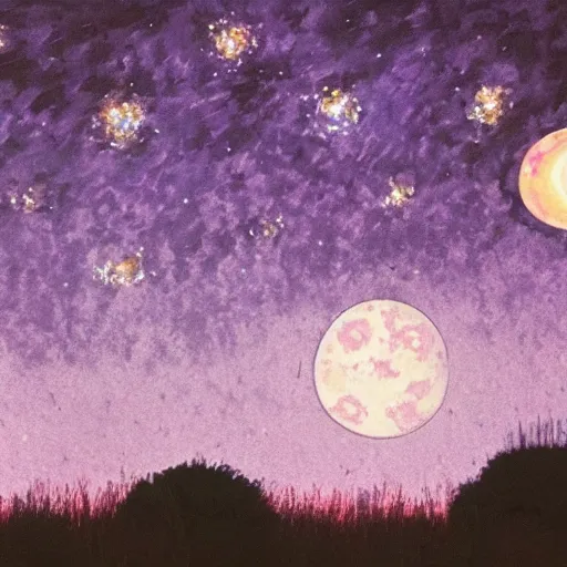 Prompt: a starry night with a pink moon