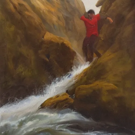 Prompt: Man arising from eighth lock. Oil painting.