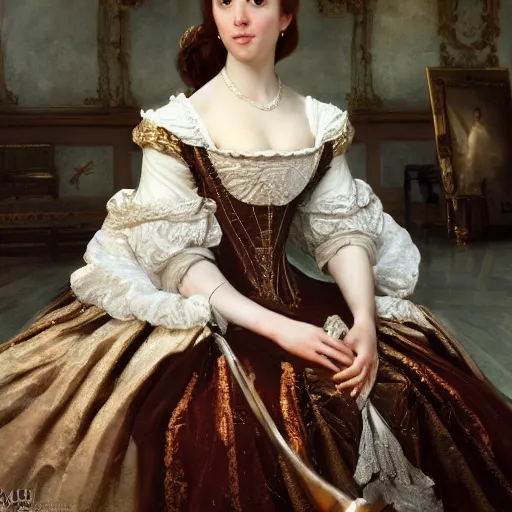 Image similar to 1 7 th century duchess, wow 4 k detail fantasy, cgsociety, matte painting, wow, realistic materials, photo realistic, postprocessing, 8 k hd detailed oil painting, by john singer sargent and craig mullins