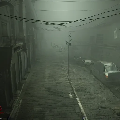 Prompt: playstation 5 screenshot of silent hill, overhead view, crazy high definition, wow, breathtaking, amazing, gorgeous