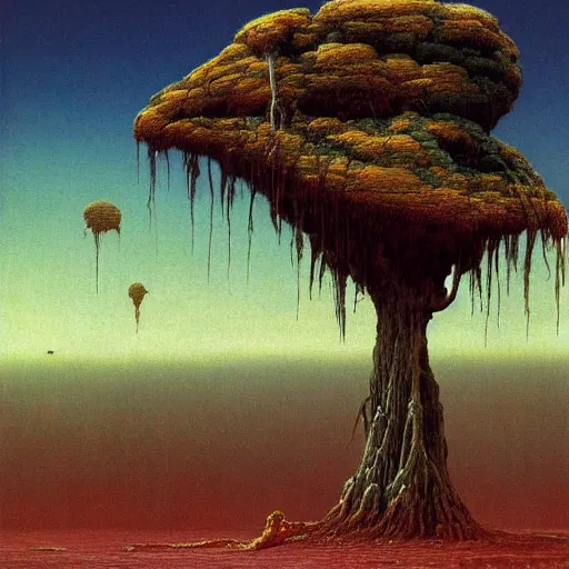 Prompt: atlantic realistic abyssal shore prism ostrich taxi weed acacia tree , by Beksinski and Titian and Arthur Skizhali-Weiss , Marvel Comics , fine art , matte painting