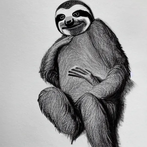 Prompt: sloth stoned af, noir animation, drawing, contrast shadows, detailed fur