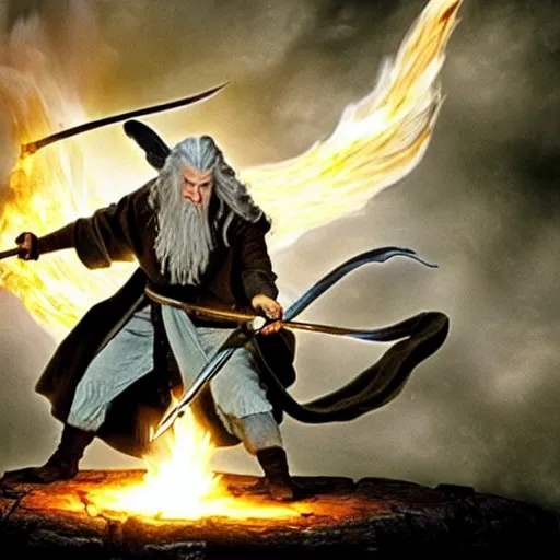 Prompt: gandalf fight against the balrog into kazad dum