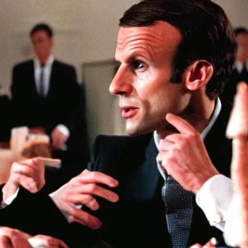 Image similar to Emmanuel Macron, playing poker with the devil, in American Psycho (1999)