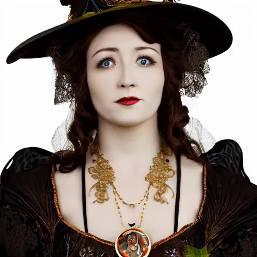 Image similar to beautiful porcelain witch woman with artnouveau garment and ornaments portrait sharp focus 8 k