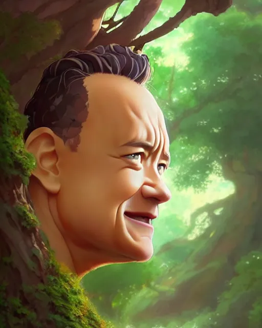 Prompt: character concept art of tom hanks as an anime dryad | cute - fine face, pretty face, realistic shaded perfect face, fine details by stanley artgerm lau, wlop, rossdraws, james jean, andrei riabovitchev, marc simonetti, and sakimichan, tranding on artstation