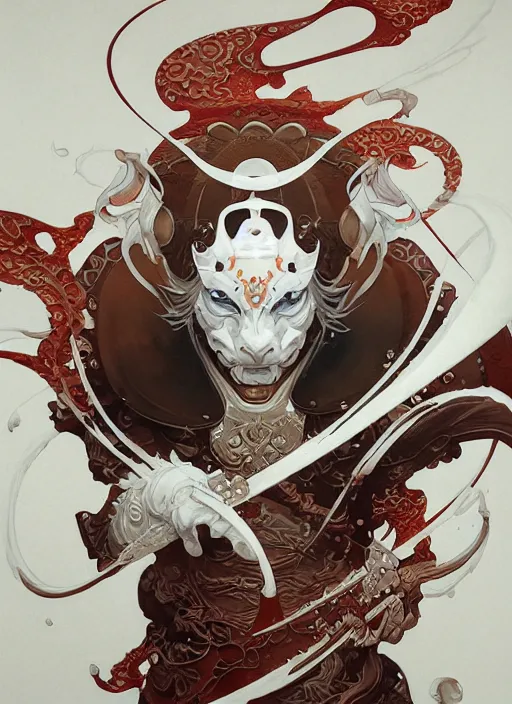 Image similar to subsurface scattering, white, koi, samurai deity with koi armor, art nouveau swirls, epic lighting, octane render, by jesper ejsing, james jean, justin gerard, tomasz alen kopera, cgsociety and fenghua zhong, highly detailed, rim light, art, very coherent, cinematic, hyper realism, high detail, 8 k