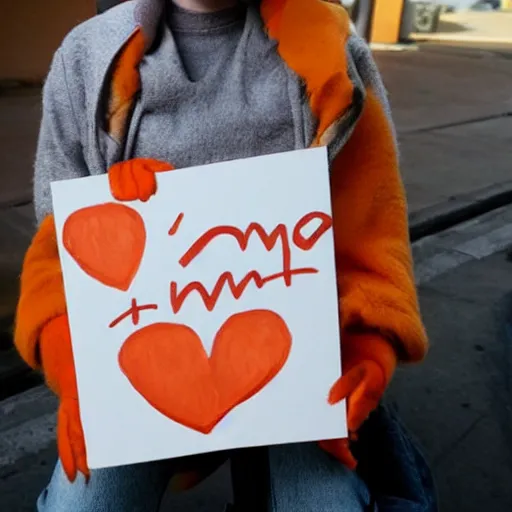 Image similar to cute orange tabby cat holds sign that says