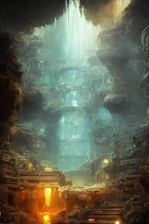 Image similar to marvellous lost city of atlantis, powerfull, intricate, elegant, volumetric lighting, digital painting, highly detailed, artstation, sharp focus, illustration, concept art, ruan jia, steve mccurry