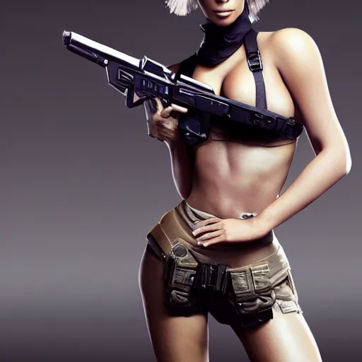 Prompt: kim kardashian as quiet from metal gear solid, uhd, photorealistic, octane,
