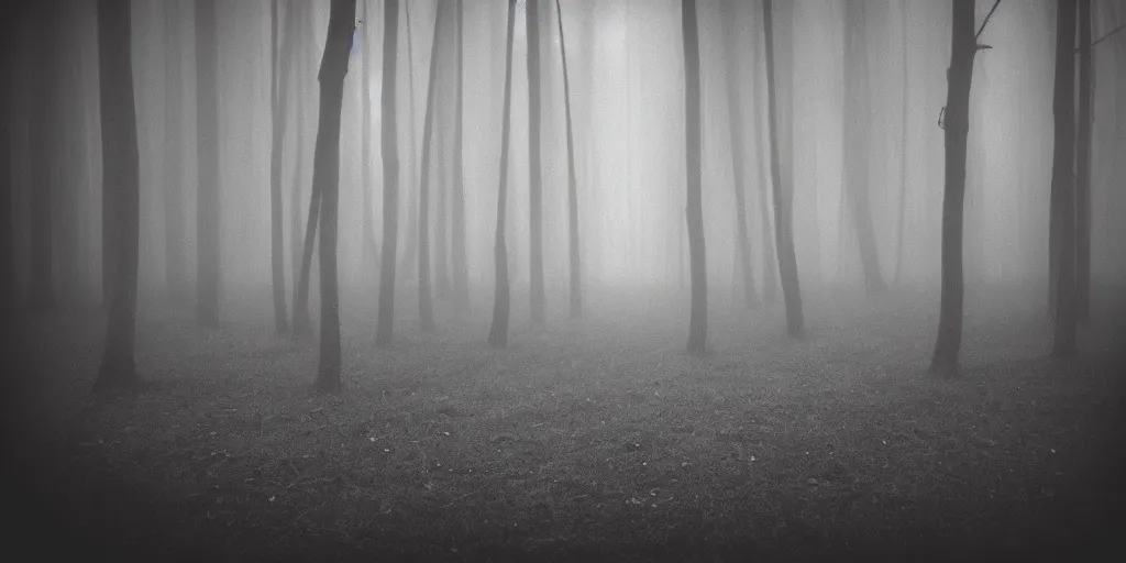 Prompt: misty wood by denis villeneuve, pale light, pinhole camera effect, lomography effect, analogue photo quality, monochrome, blur, unfocus