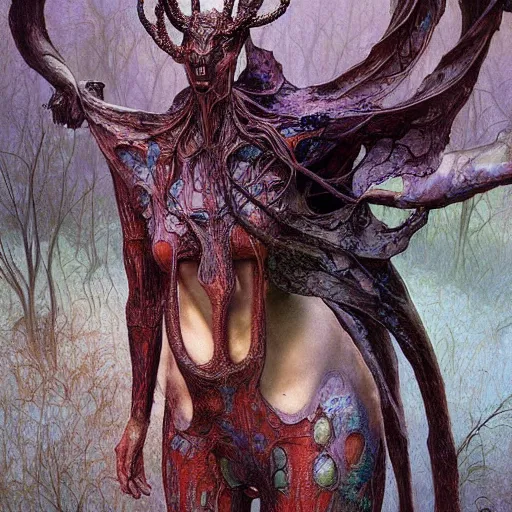 Prompt: forest creature cyber nomad android by zdzisław beksinski, iris van herpen, raymond swanland, craig mullins and alphonse mucha. highly detailed, hyper - real, beautiful