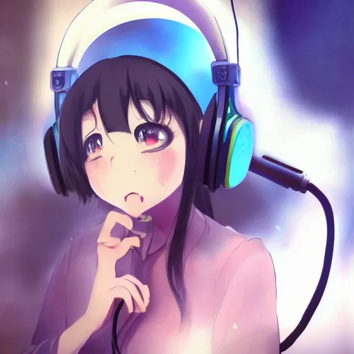 Prompt: portrait of girl listening to music on earphone, anime fantasy illustration by tomoyuki yamasaki, kyoto studio, madhouse, ufotable, trending on artstation