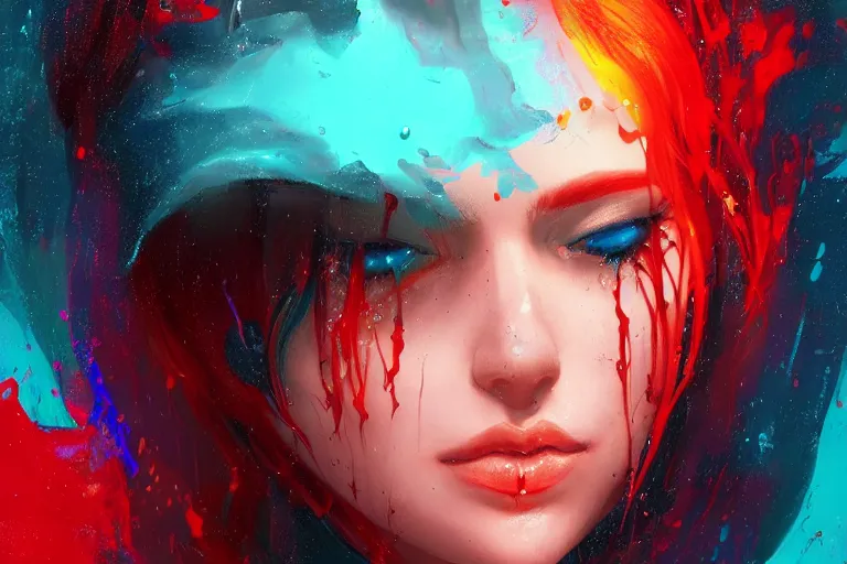 Prompt: a portrait of witch melting in water, rainy background, bright art masterpiece artstation. 8 k, sharp high quality artwork in style of jose daniel cabrera pena, concept art by tooth wu, fanart