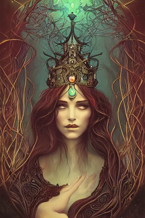 Image similar to jeweled Crown, other worldly, fairy eldritch court, art nouveau, by Anato Finnstark, Tom Bagshaw, Brom