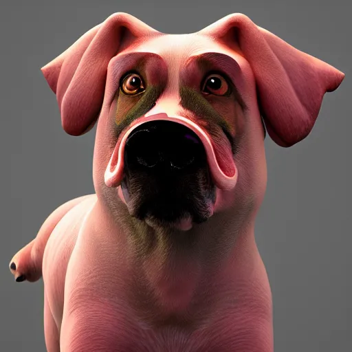 Prompt: a fusion of a dog and a pig, hyperdetailed, artstation, cgsociety, 8 k