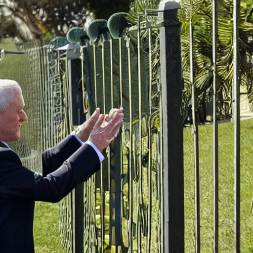 Image similar to a splinter cell tom Clancy operative scaling the fence at mar a lago to shake Donald trump's hand photo