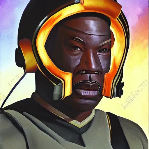 Image similar to commander laforge from star trek the next generation. realistic concept art painting,