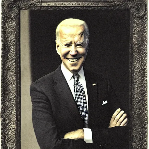 Prompt: A fine lace portrait of Joe Biden