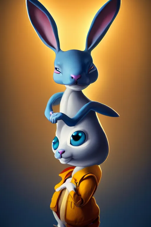 Prompt: a centered painting of a cartoon rabbit, by craola,, cinematic, beautifully lit 3 d, trending on artstation, octane render, 8 k