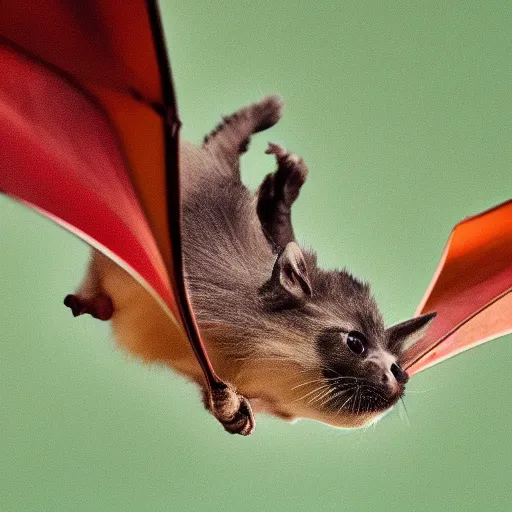 Image similar to a bat kitten flying, Canon EOS R3, telephoto, very detailed, 4k