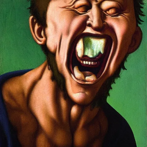 Image similar to screaming man, high detail painting by michelangelo