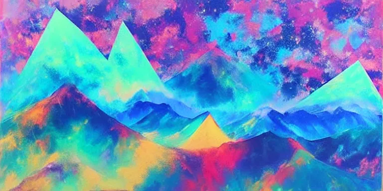 Image similar to a beautiful abstract acrylic painting of geometric mountain tops made of nebula by viktoria lapteva