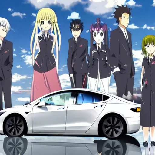 Prompt: tesla in an anime about cars