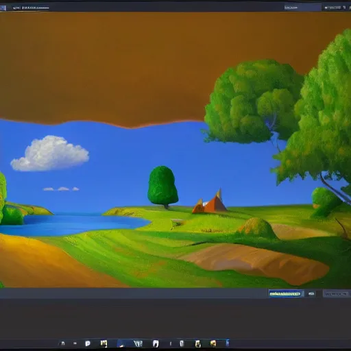 Image similar to windows 95 screensaver, painting, Artstation