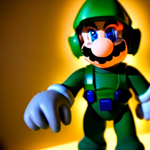 Image similar to Super Mario as Master Chief, highly detailed, extremely high quality, HD, 4k, 8k, Canon 300mm, professional photographer, 40mp, lifelike, top-rated, award winning, realistic, detailed lighting, detailed shadows, sharp, no blur, edited, corrected, trending