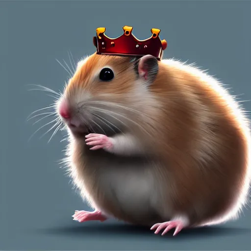 Prompt: A king hamster with a crown and a coat, digital art, highly-detailed, artstation cgsociety masterpiece