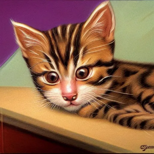 Prompt: an adorable kitten by Greg Hildebrandt