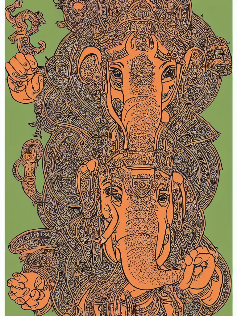 Image similar to portrait of a hindu god ganesha art by hydro 7 4, victo ngai sticker, colorful, illustration, highly detailed, simple, smooth and clean vector curves, no jagged lines, vector art, smooth
