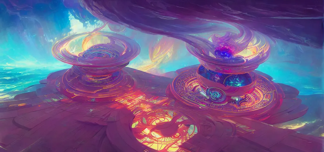 Image similar to a floating temple, channeling swirling energy, wearing netrunner clothing, vaporwave aesthetic, colorful, psychedelic, digital painting, artstation, concept art, smooth, sharp focus, illustration, art by artgerm and greg rutkowski and alphonse mucha