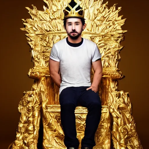 Prompt: HQ photo face picture of Shia Labeouf sitting on a throne wearing a golden crown