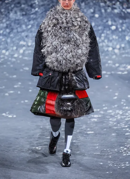 Prompt: hyperrealistic and heavy detailed moncler runway show of disney, leica sl 2 5 0 mm, vivid color, high quality, high textured, real life