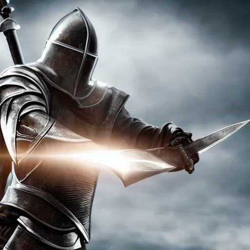 Image similar to templar knight with a futuristic sword, ultra photorealistic, 8k, cinematic, dramatic