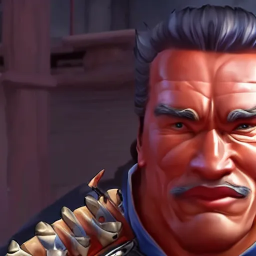 Prompt: a screenshot of arnold schwarzenegger as hanzo in overwatch