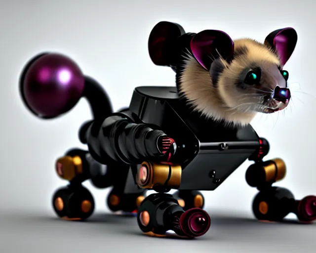 Image similar to futuristic steampunk ferret - shaped robot, 3 d octane render, cyberpunk ferret - shaped mechanical robot