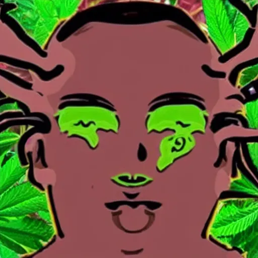 Prompt: the embodiment of cannabis, the incarnation of cannabis, the avatar of cannabis, the face of cannabis, the human form of cannabis